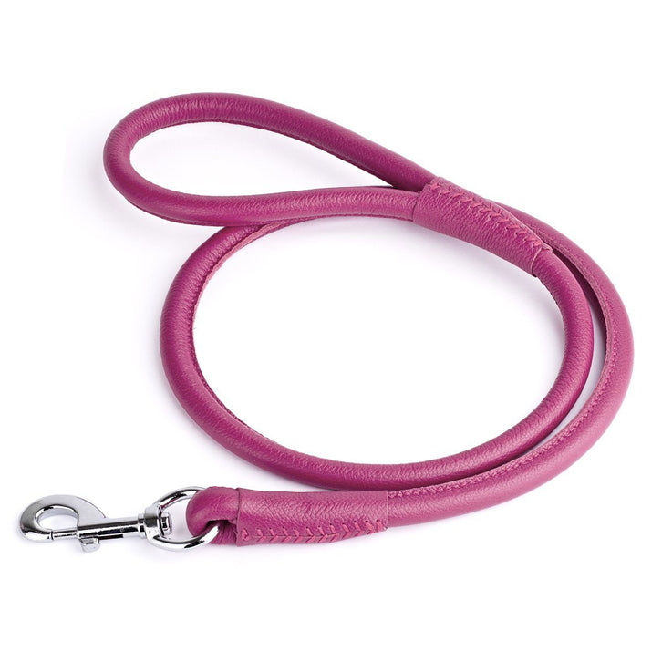 Dogline Round Leather Leash- Pink