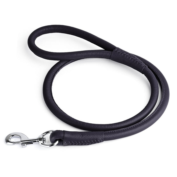 Dogline Round Leather Leash- Black