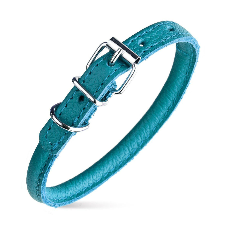 Dogline Round Leather Collar- Teal