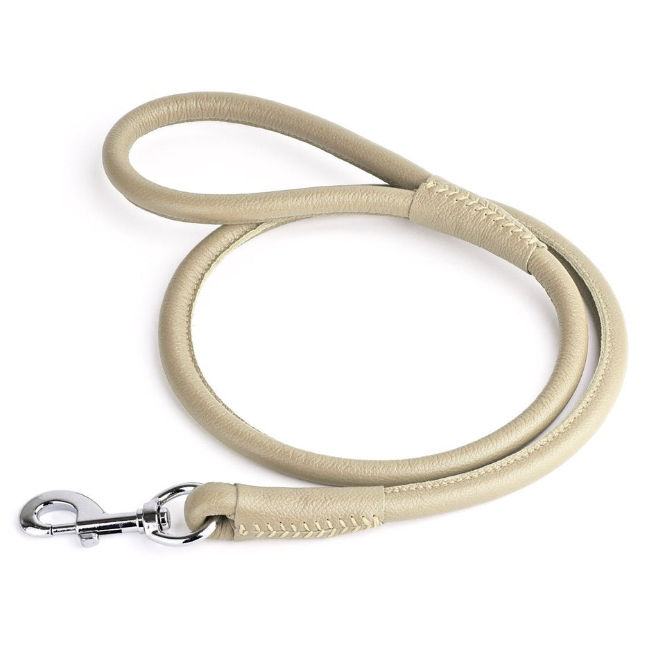 Dogline Round Leather Leash- Beige