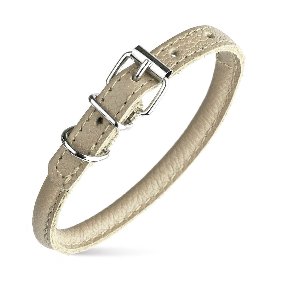 Dogline Round Leather Collar- Beige