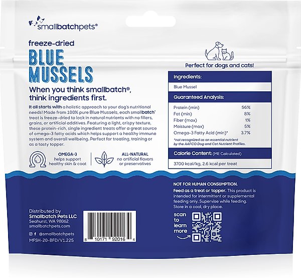 Smallbatch Pets Freeze-Dried Blue Mussels Dog & Cat Treat 2oz
