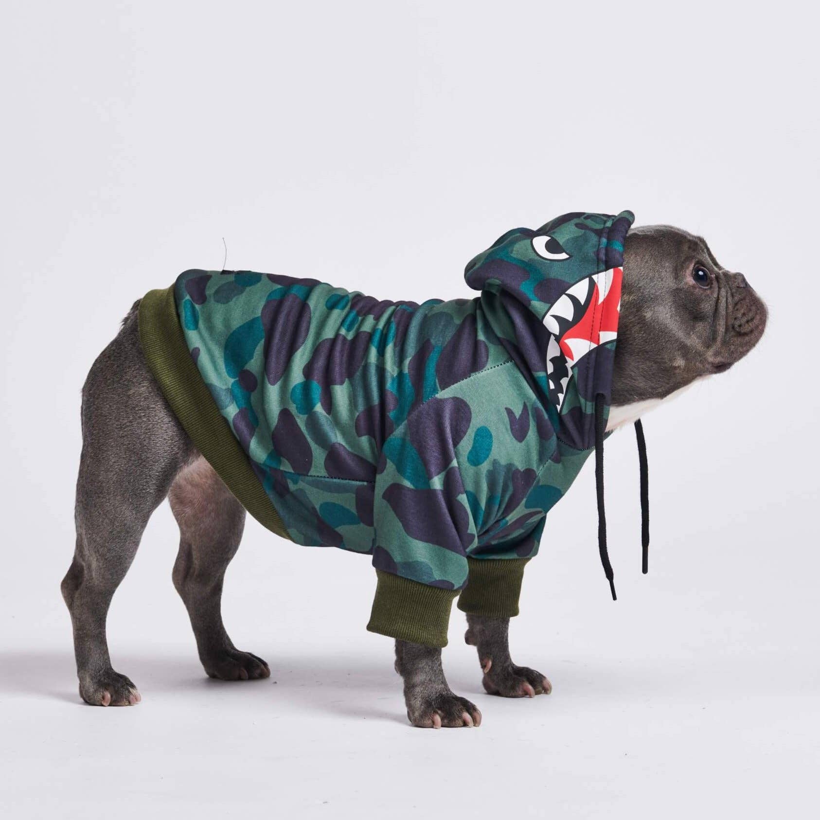 SparkPaws Shark Monster Dog Hoodie - Green Camo