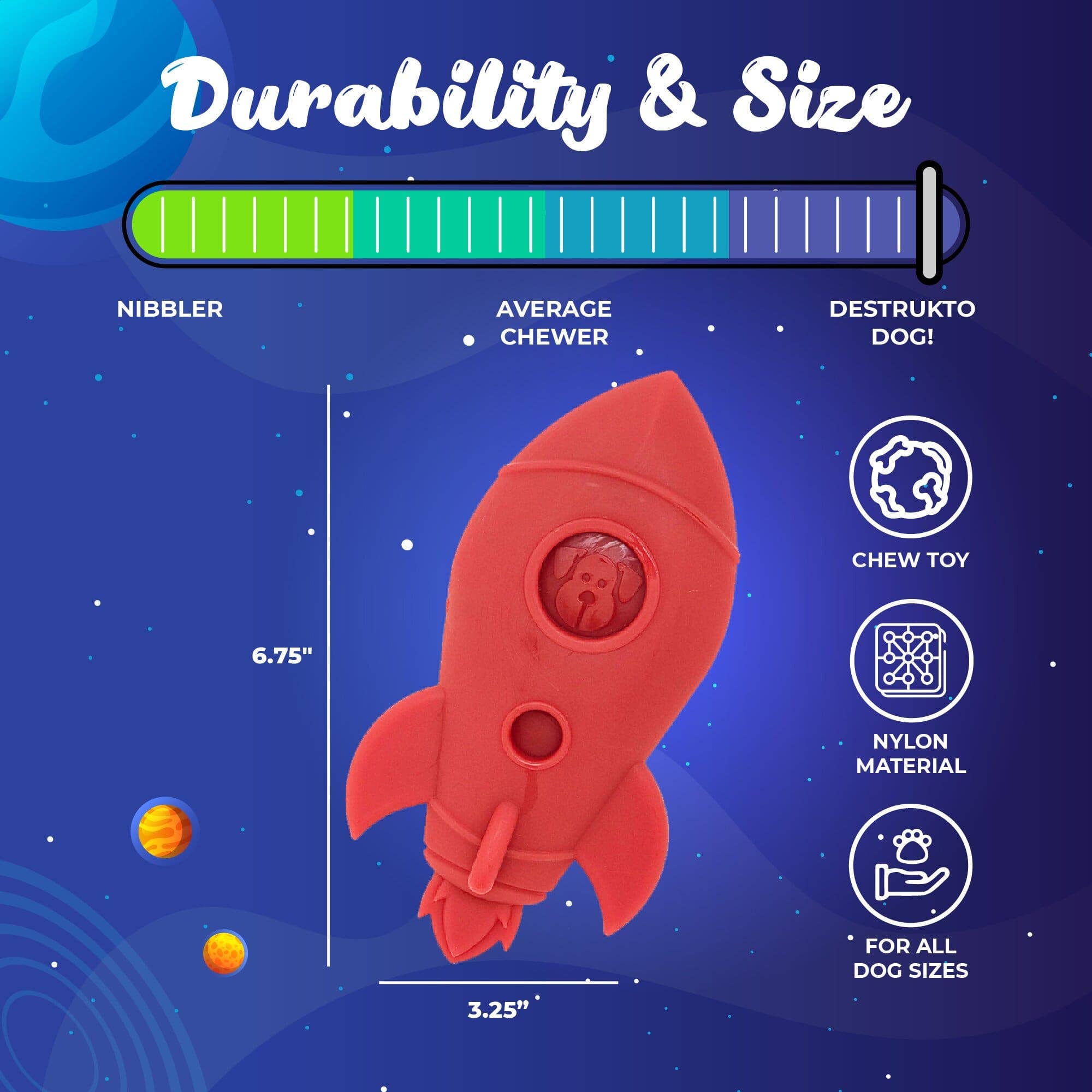 SodaPup Spotnik Rocket Ship Ultra Durable Nylon Dog Chew Toy