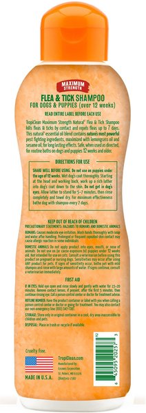 TropiClean Natural Flea & Tick Shampoo 20oz Max Strength