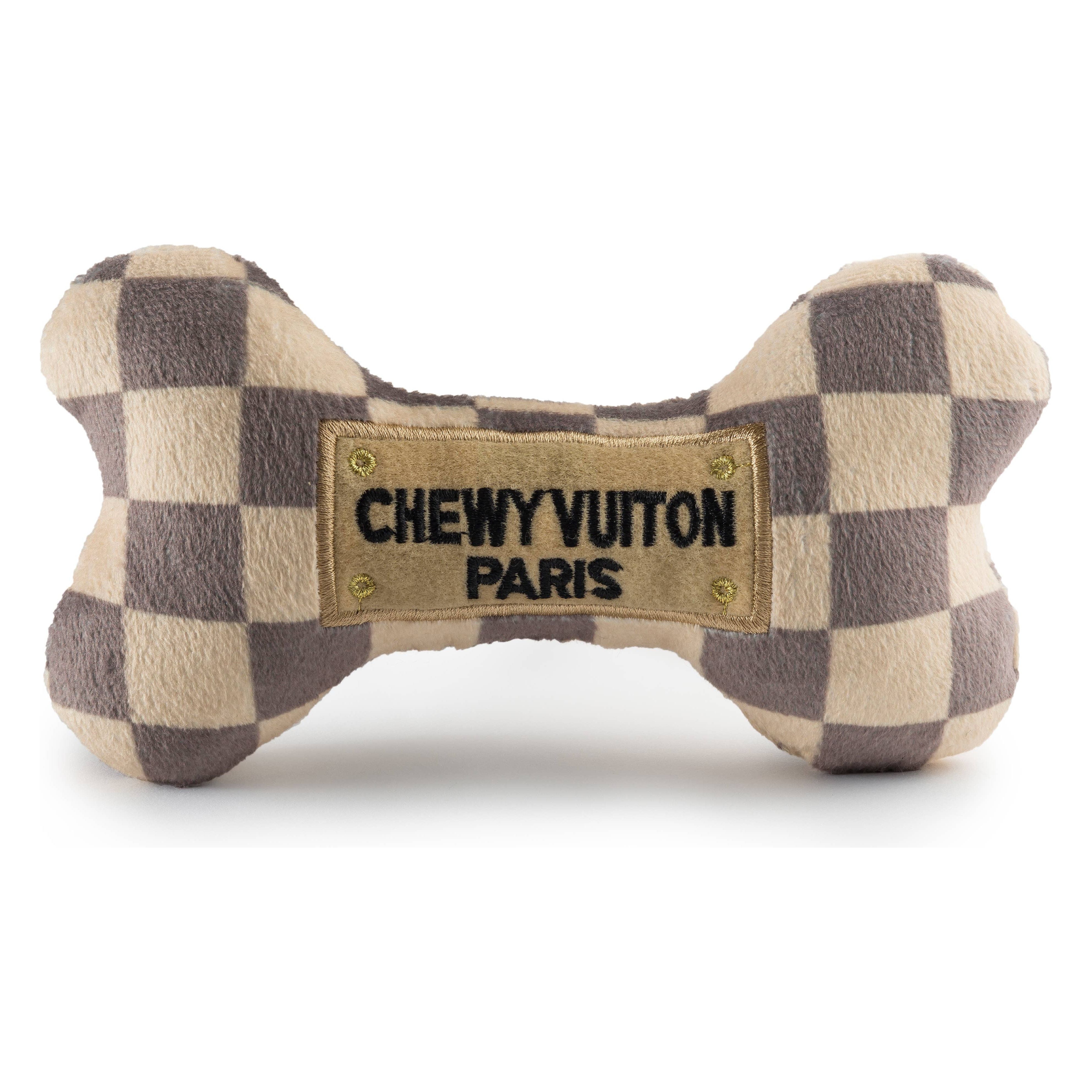 Checker Chewy Vuiton Bones Squeaker Dog Toy