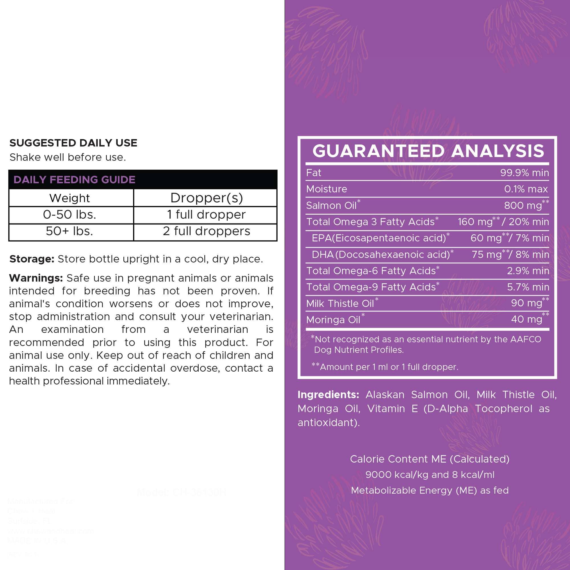 Chew + Heal Milk Thistle Tincture with Moringa & Salmon Oil for Dogs