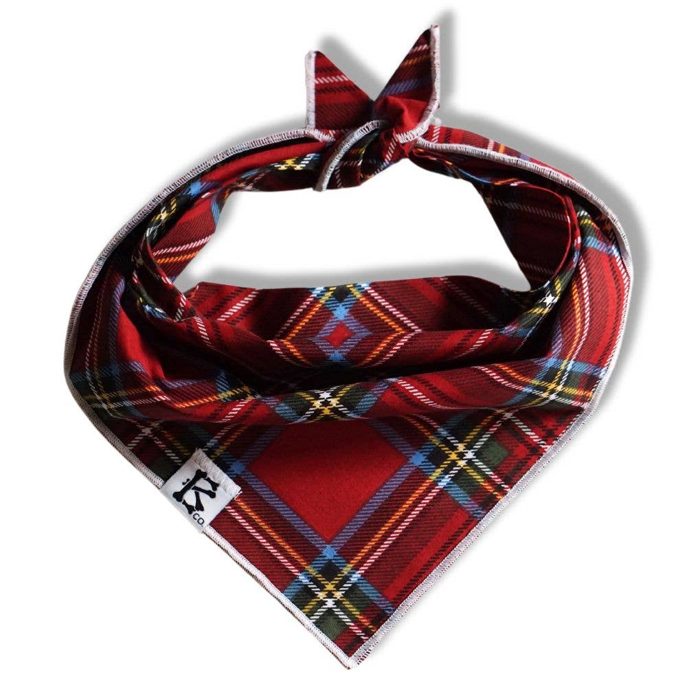 "Merry & Bright" Red Tartan Christmas Plaid Dog Bandana