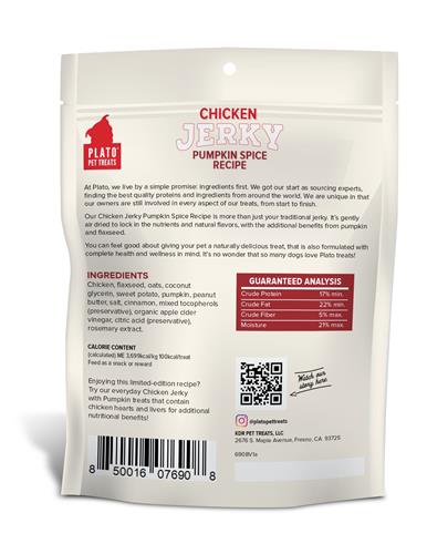 Plato Holiday Chicken Jerky Pumpkin Spice Recipe 6oz