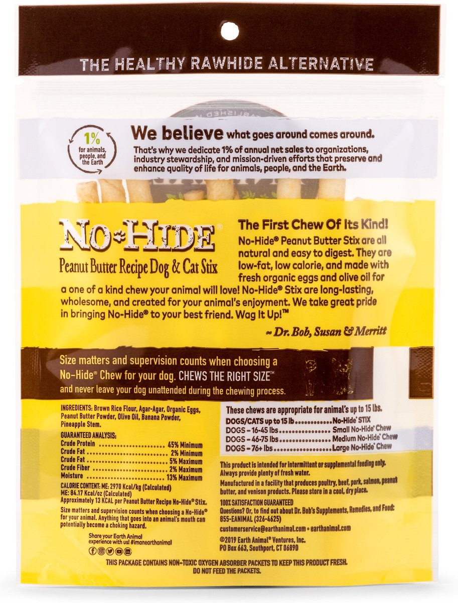 Earth Animal Dog Cat No Hide Peanut Butter Stix 10ct Treat