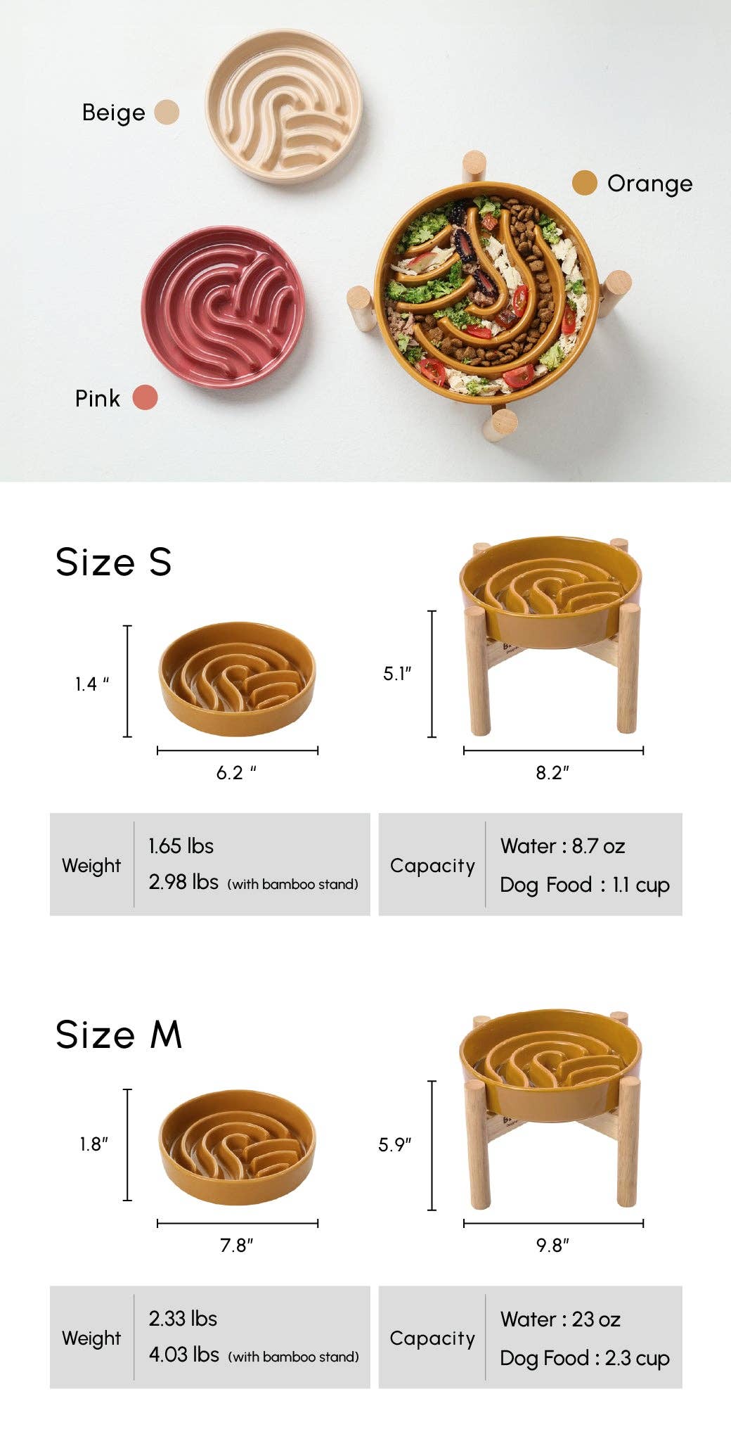 Pehom Wave Slow Feeder Dog Bowls - Beige