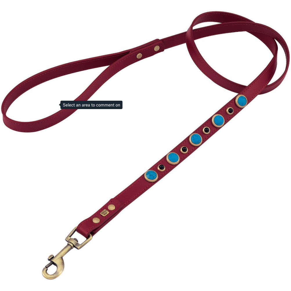 Dosha DogImperial Dog Collar/Leash - Red, Turquoise, Onyx Gemstones