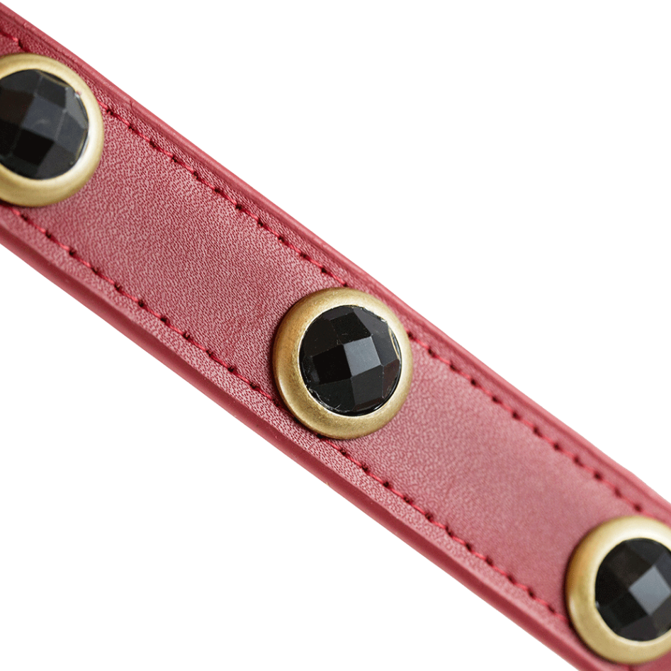 Dosha Dog Pebble Dog Collar/Leash  -  Red, Onyx Gemstones