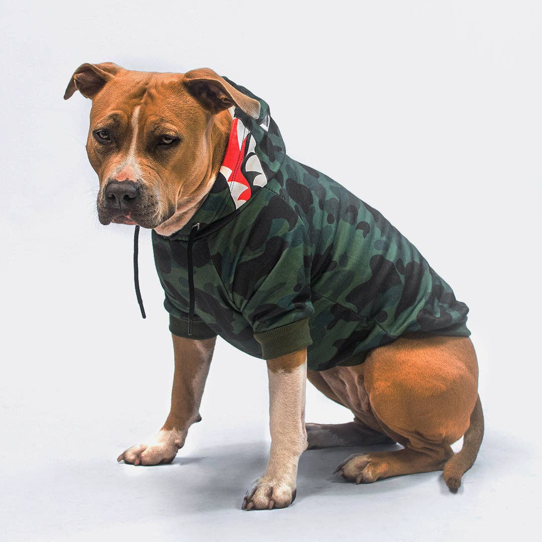 SparkPaws Shark Monster Dog Hoodie - Green Camo