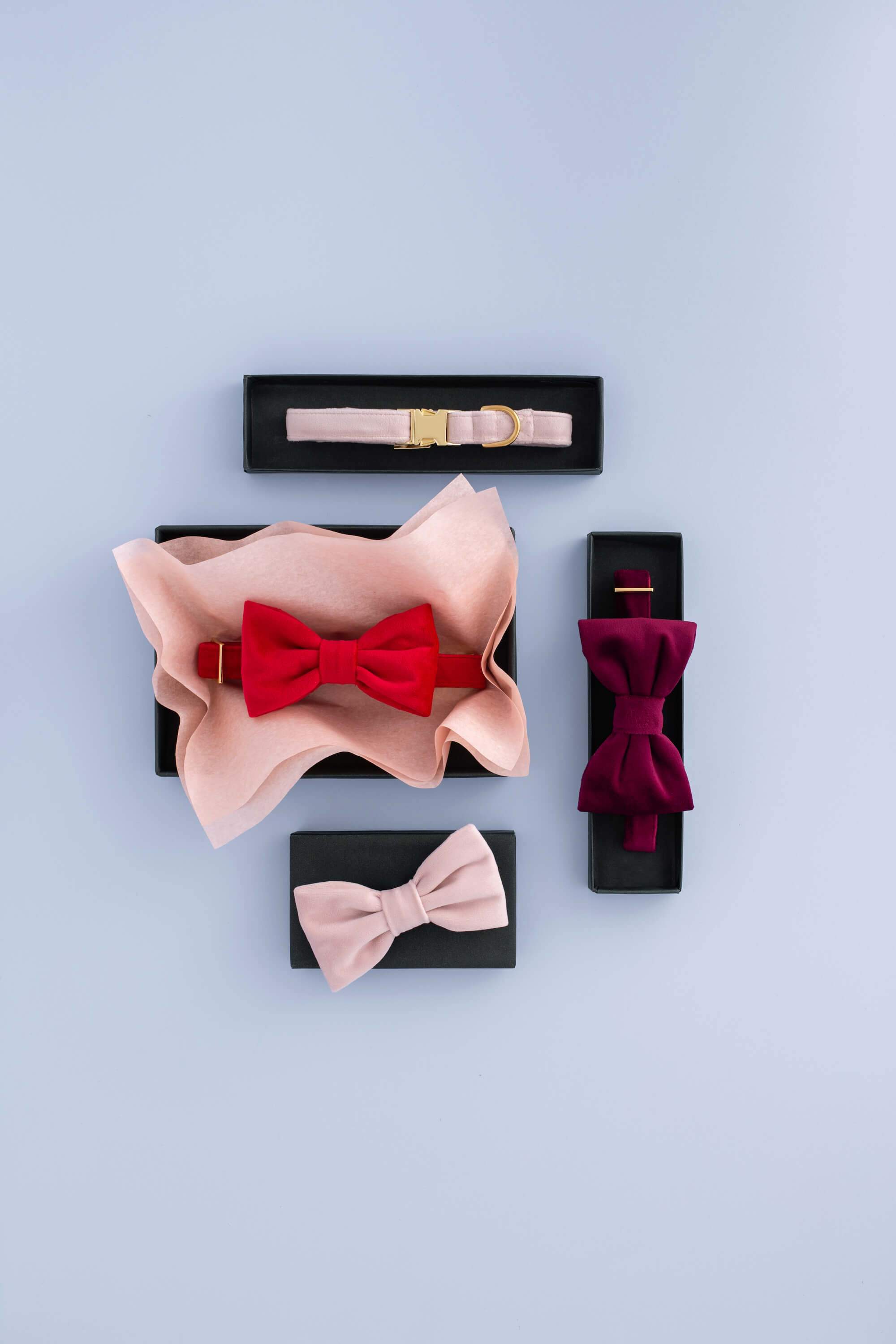 Burgundy Velvet Valentine's Day Dog Bow Tie