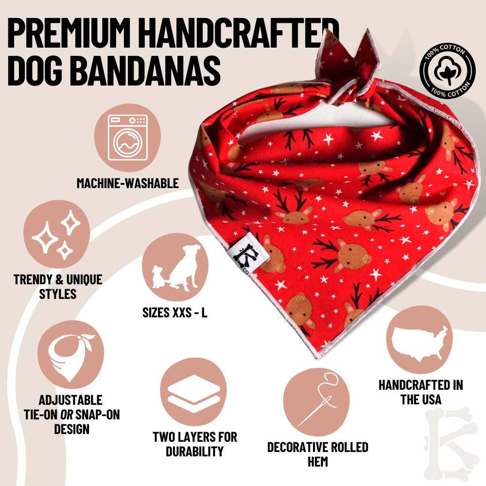 "Blitzen" Red Reindeer Christmas Dog Bandana