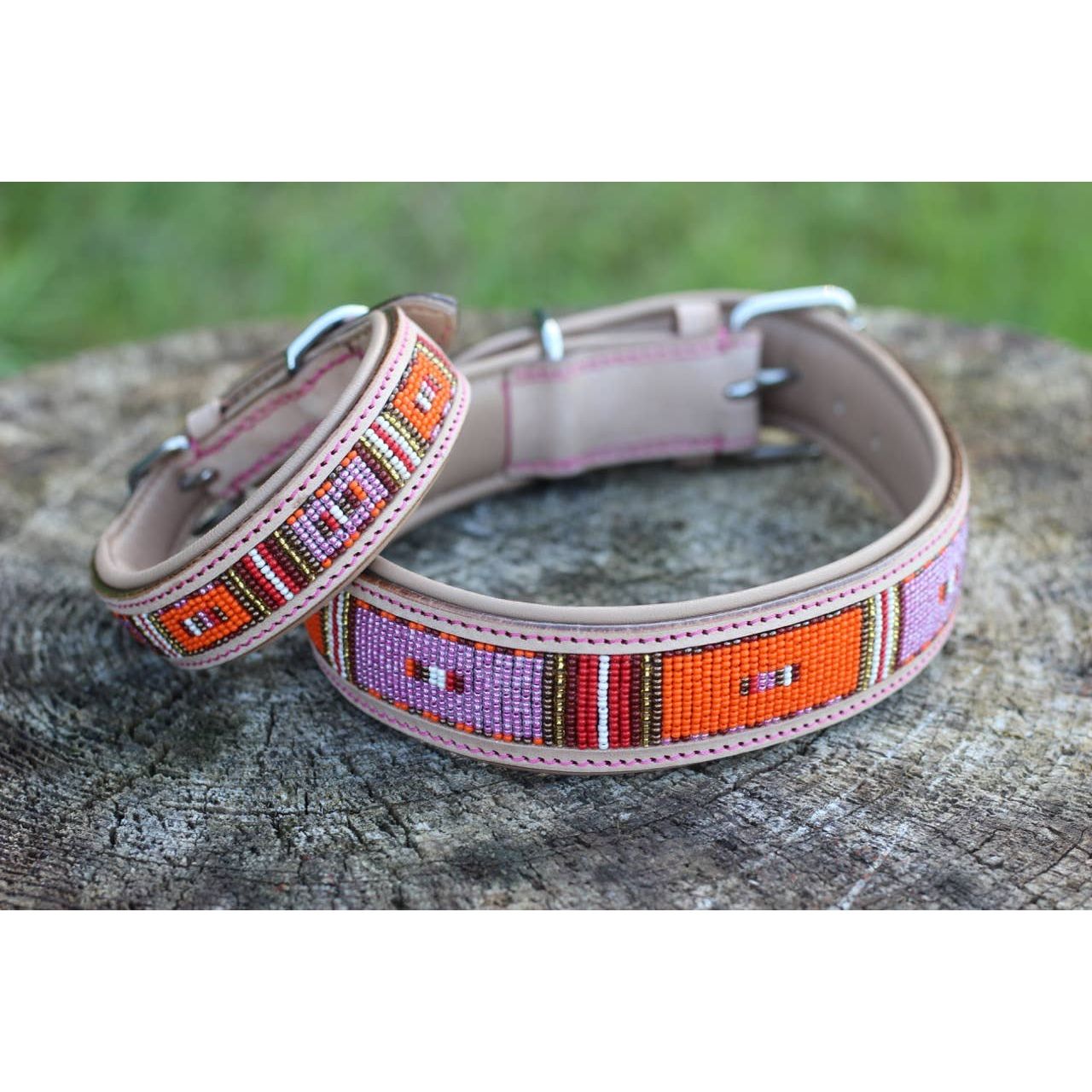 Kay-line Leather dog collar PINK MAASAI