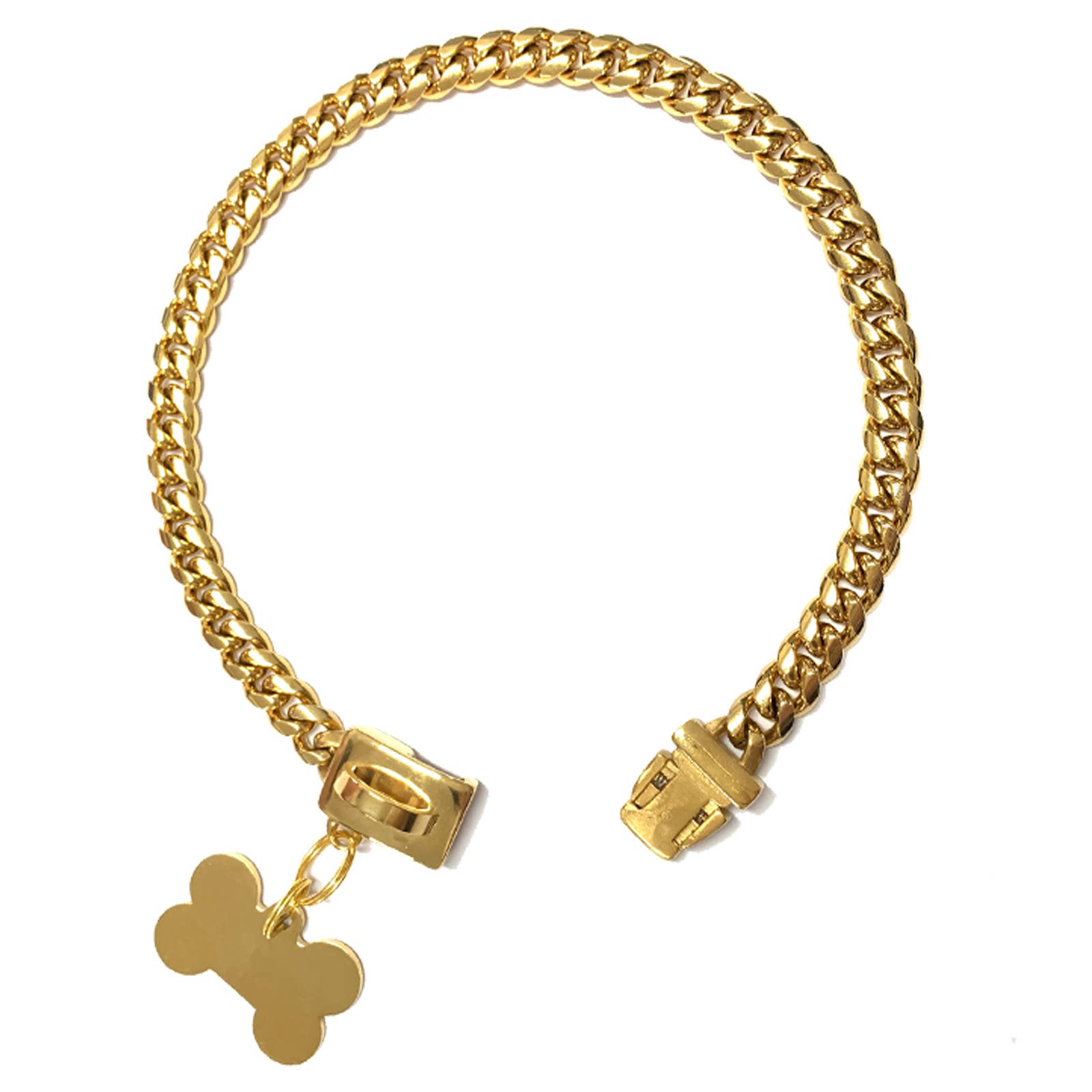 Vudeco Tarvos Gold Chain Dog Collar with Secure Snap Buckle 10mm