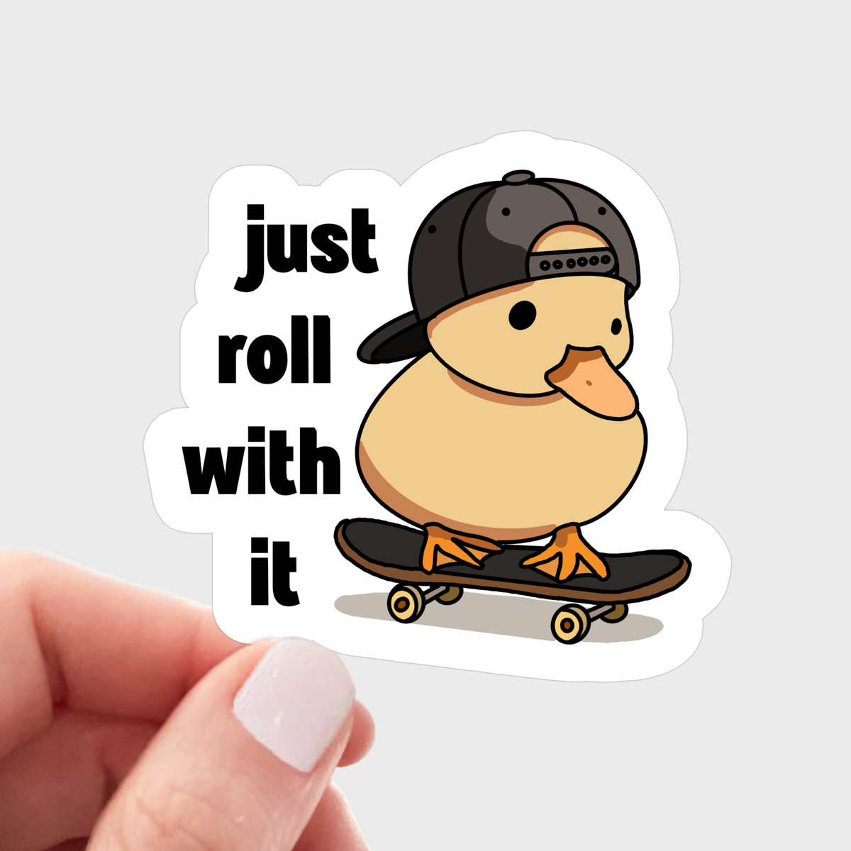 Just Roll with It Sticker - skater, duck, cool, fun, cute