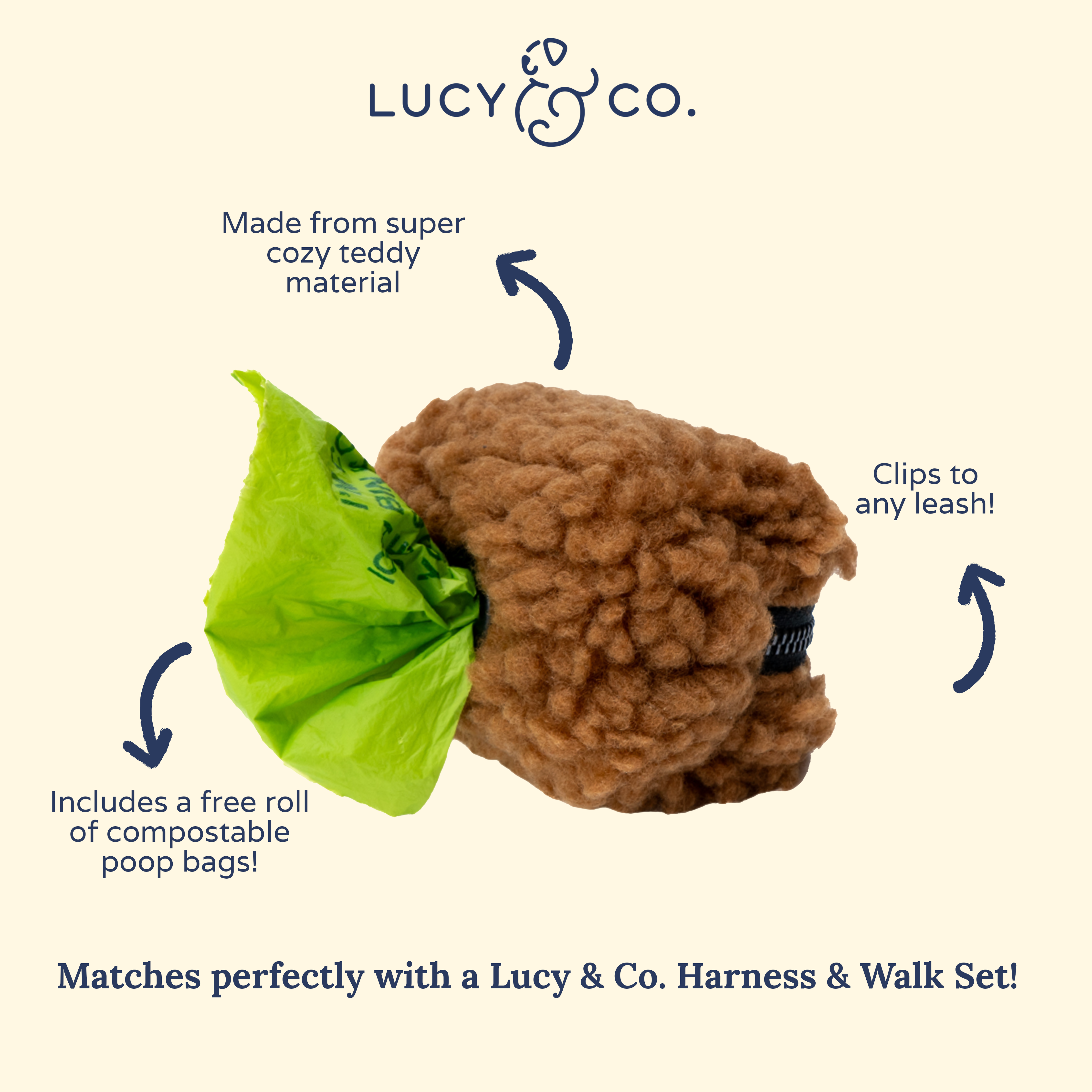 Lucy & Co. Cinnamon Teddy Poop Bag Holder