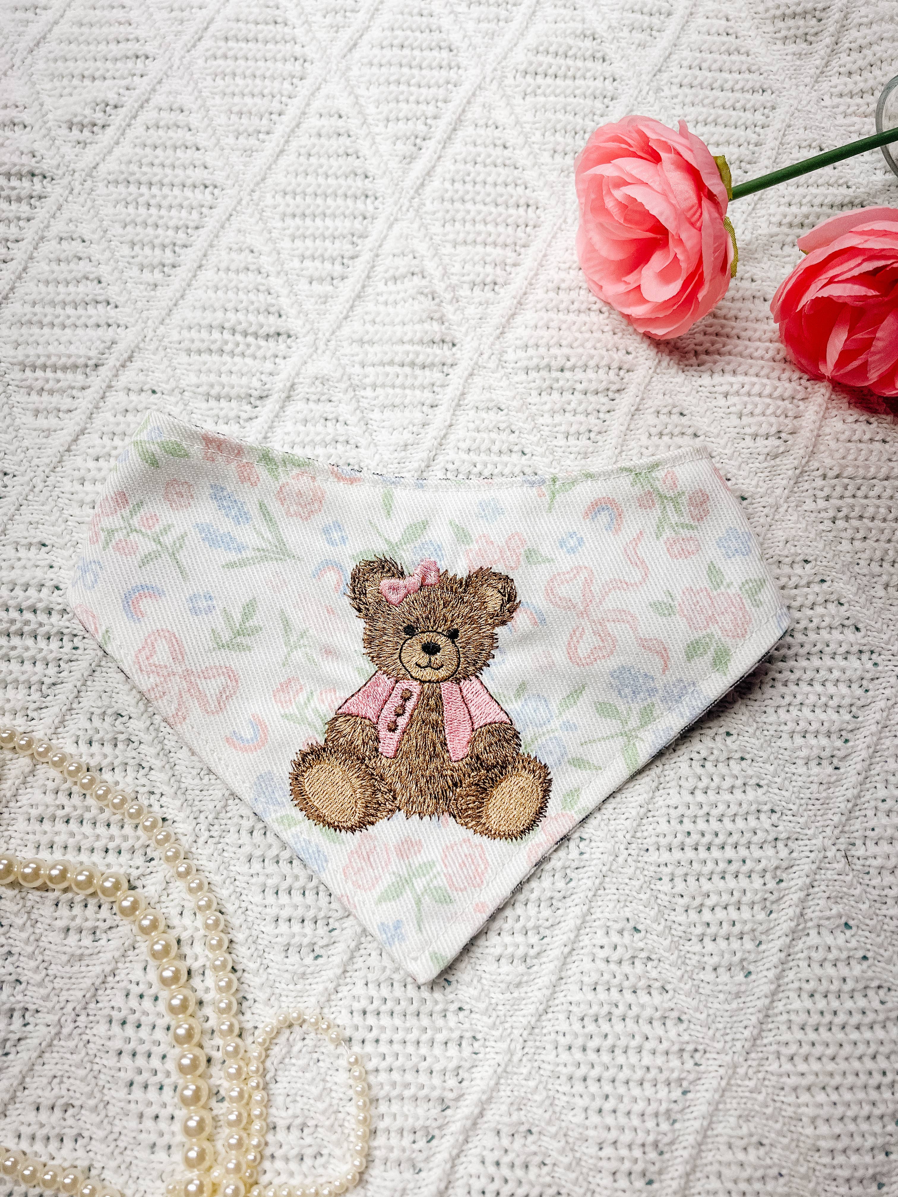 Stella Loo Embroidered Bear Snap-On Reversible Bandana