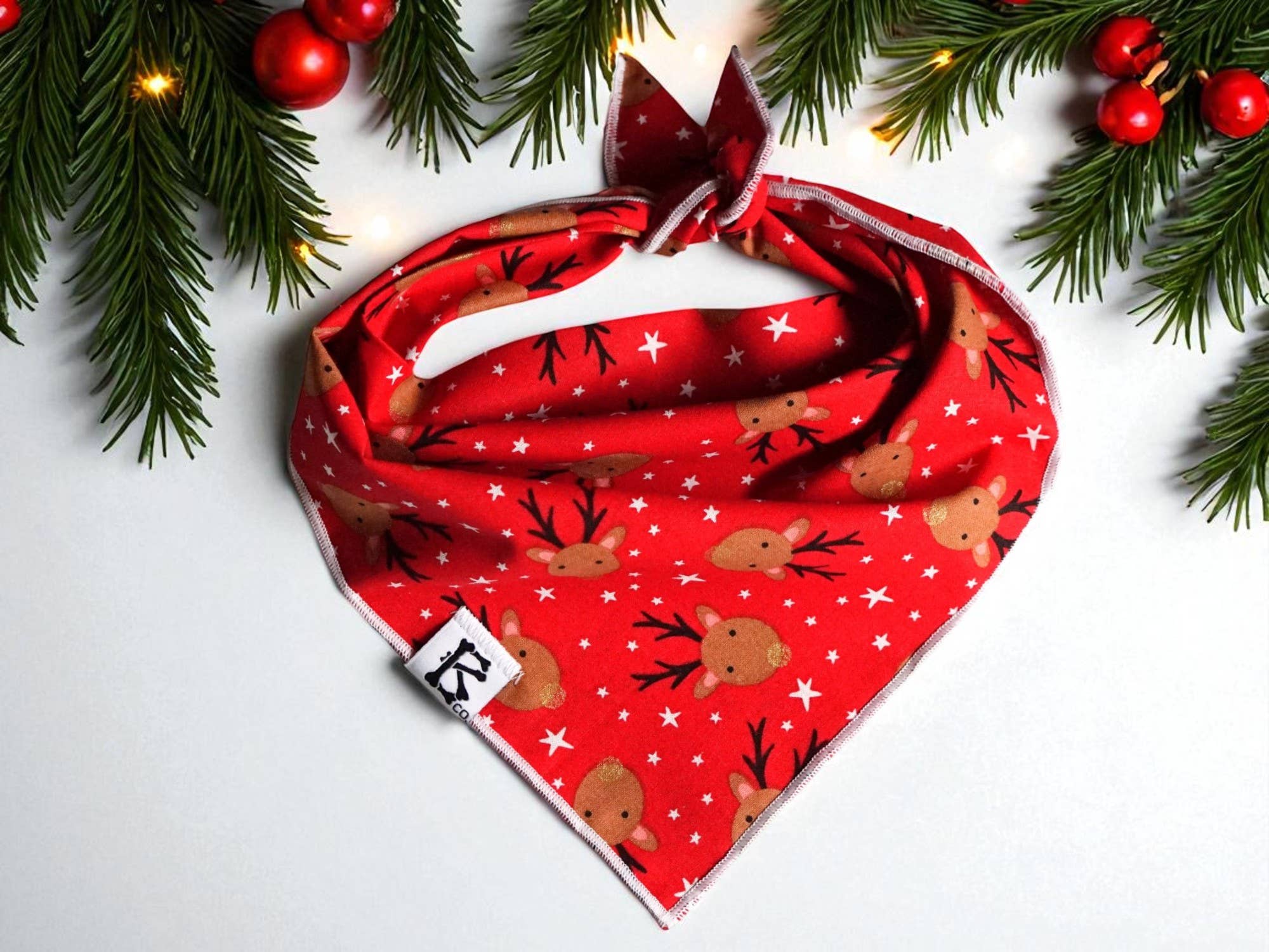 "Blitzen" Red Reindeer Christmas Dog Bandana