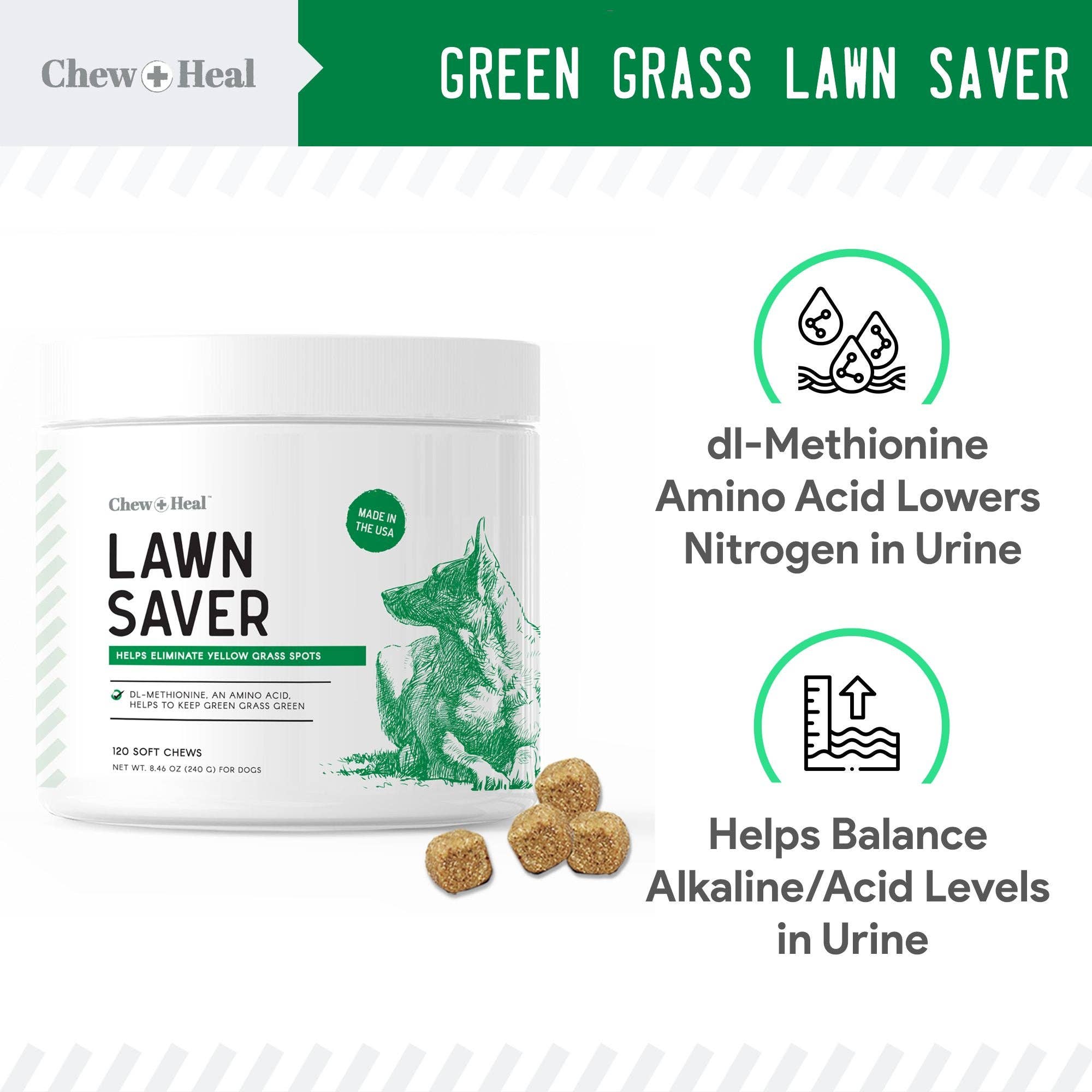 Chew + Heal Lawn Saver Chews For Dogs - Dog Urine Grass Saver - 120 Soft Chews