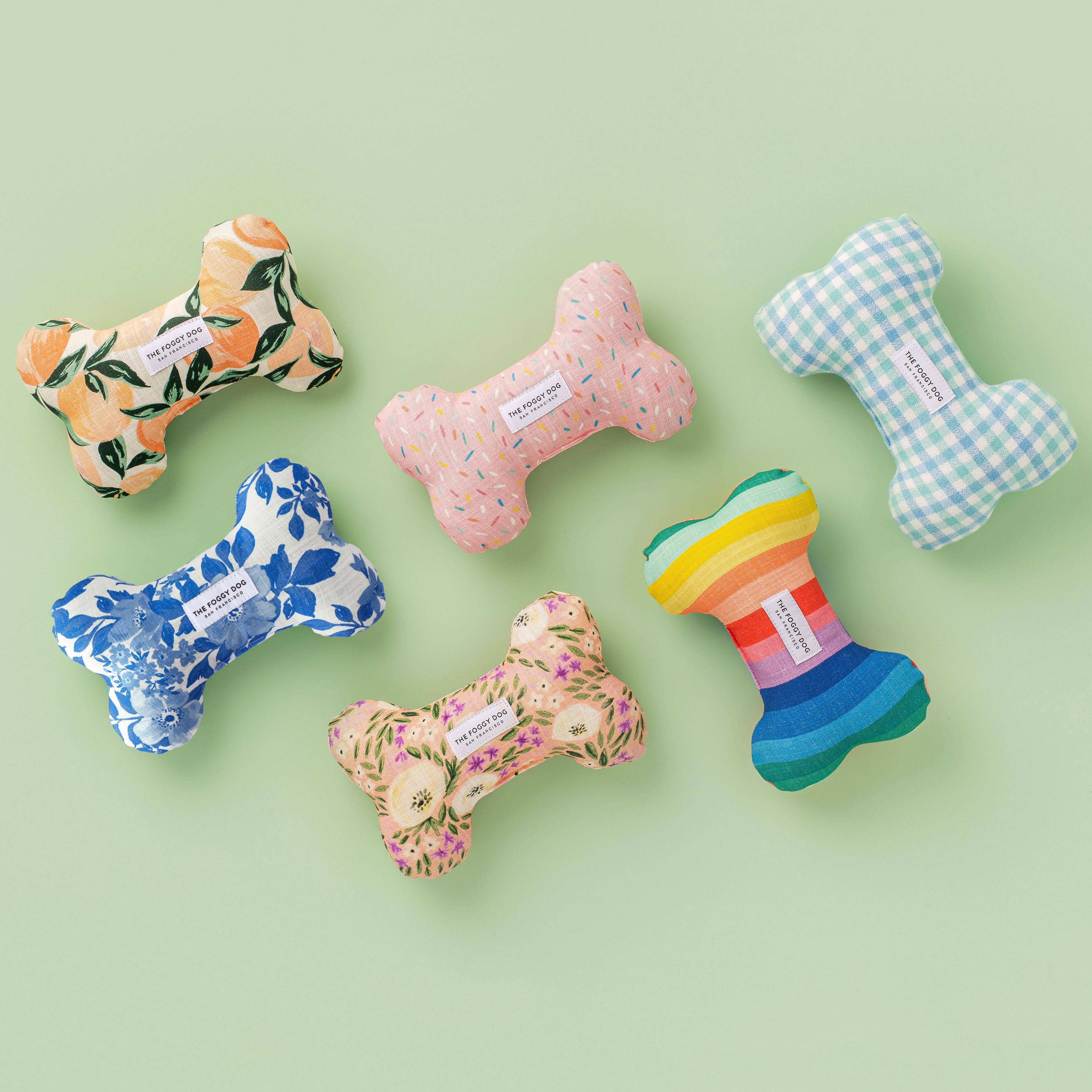 The Foggy Dog Blue Roses Dog Bone Squeaky Toy