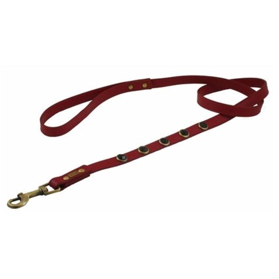Dosha Dog Pebble Dog Collar/Leash  -  Red, Onyx Gemstones