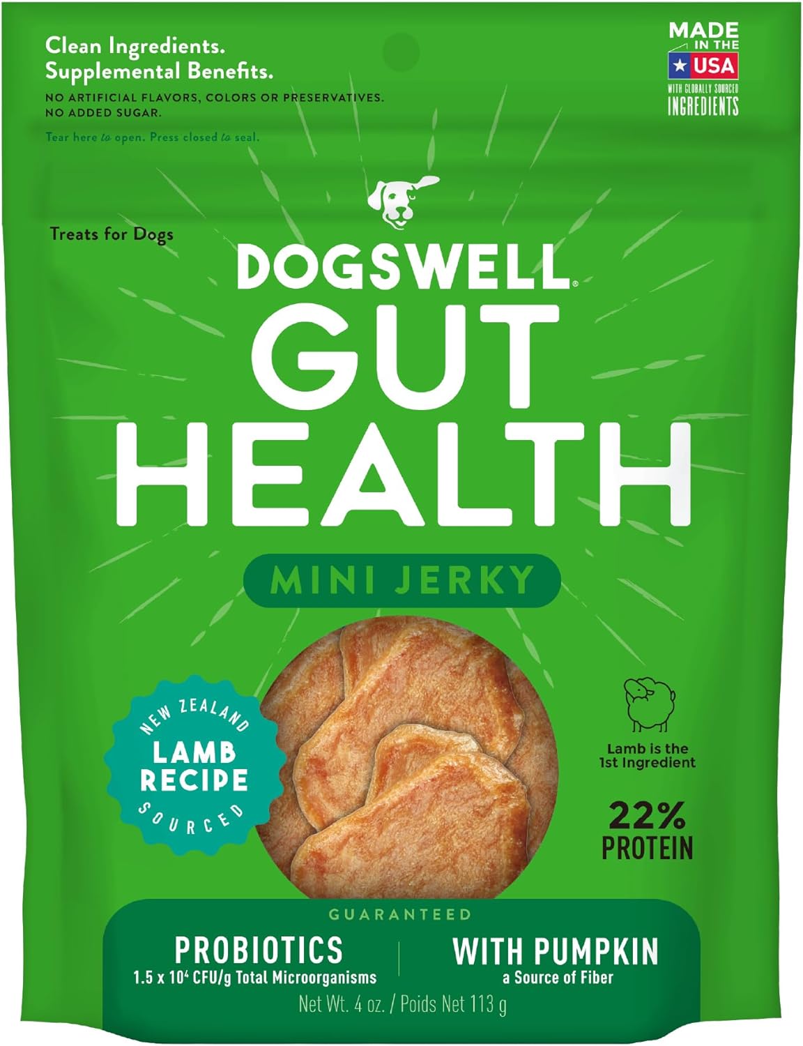 DOGSWELL DOG GUT HEALTH JERKY GRAIN FREE LAMB 10OZ
