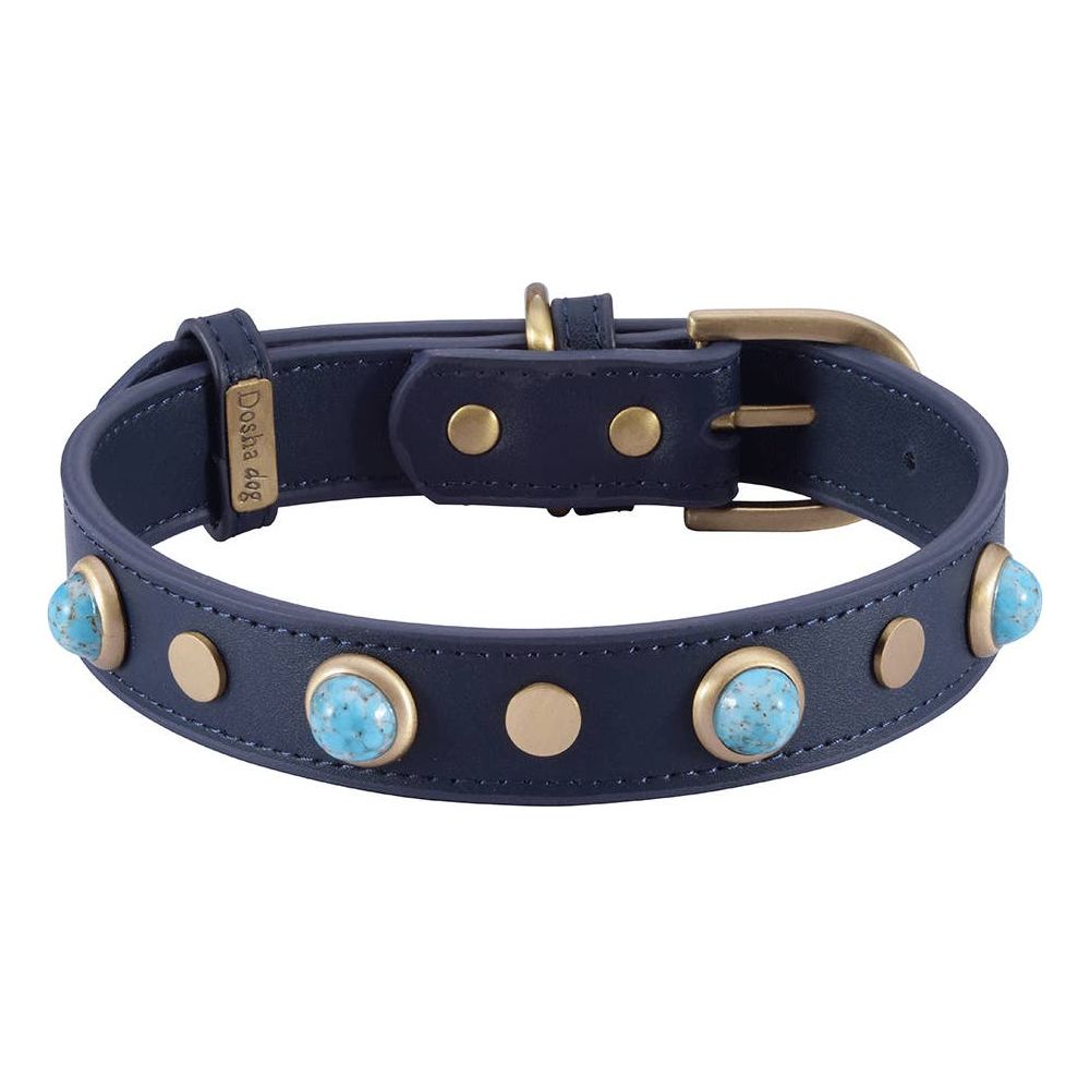 Dosha Dog Boho Dog Collar Blue w/ Turquoise Glass Cabochons