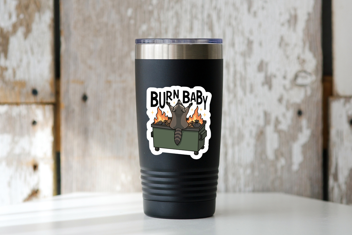 Burn Baby Sticker - trash, raccoon, love, cute, flames, life