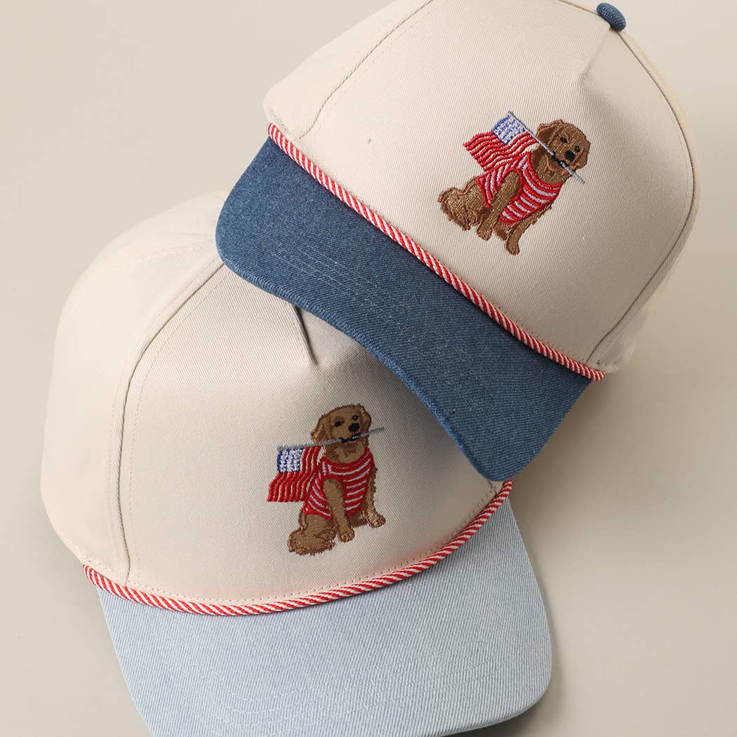 Golden Retriever USA Flag Denim Brim Trucker Hat