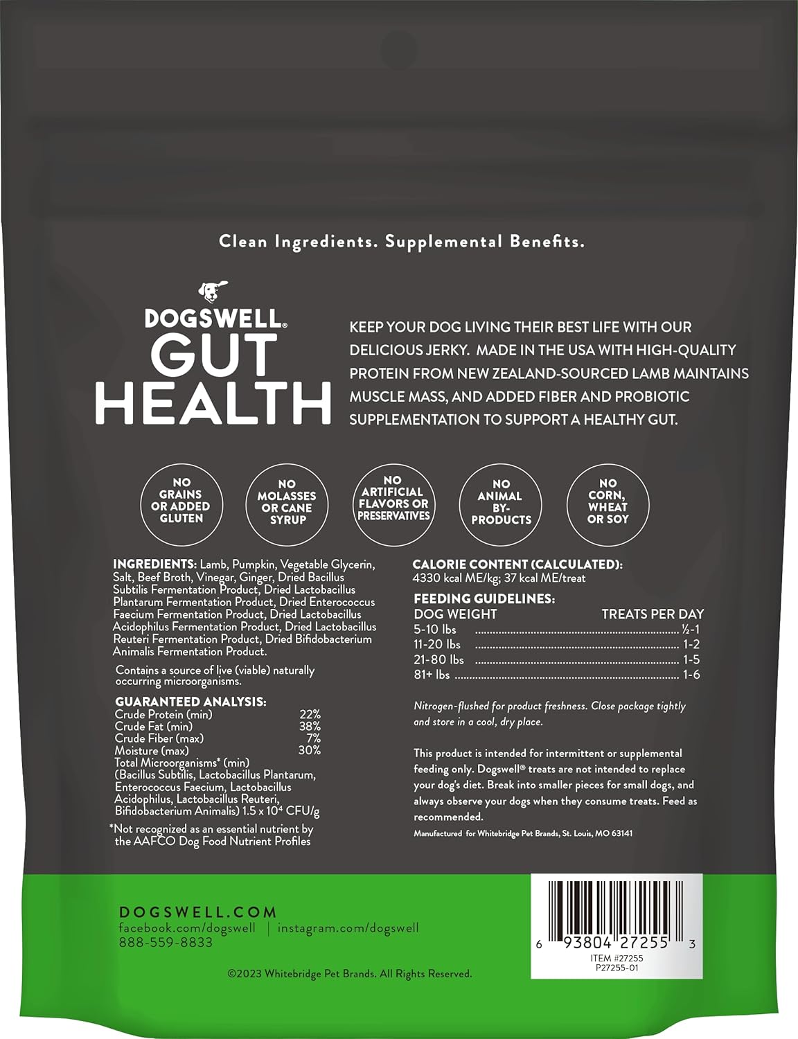 DOGSWELL DOG GUT HEALTH JERKY GRAIN FREE LAMB 10OZ