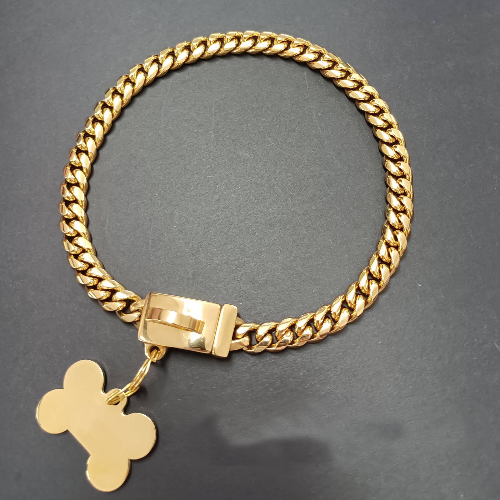 Vudeco Tarvos Gold Chain Dog Collar with Secure Snap Buckle 10mm