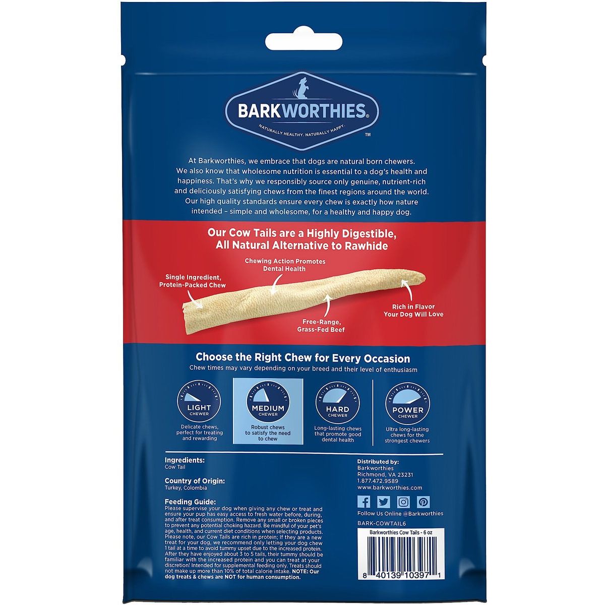 Barkworthies Dog Cow Tail 6oz