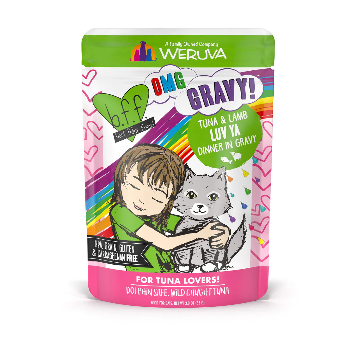 Weruva BFF OMG GRAVY Tuna & Lamb Dinner in Gravy Wet Cat Food Pouch, 3-oz