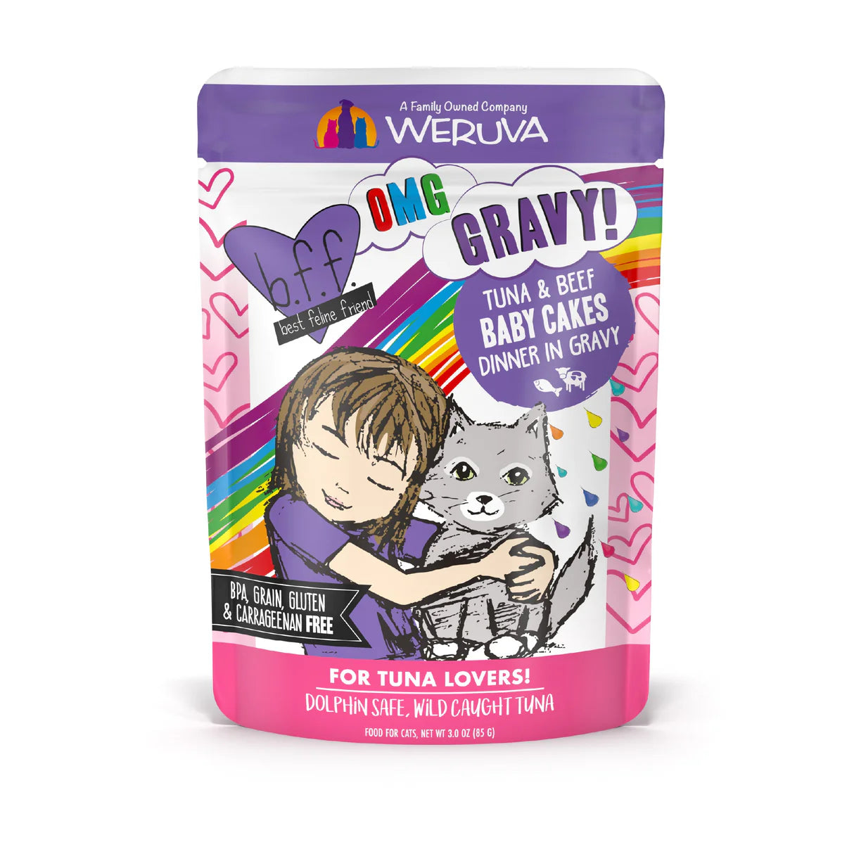 Weruva BFF OMG GRAVY Tuna & Beef Dinner in Gravy Wet Cat Food Pouch, 3-oz