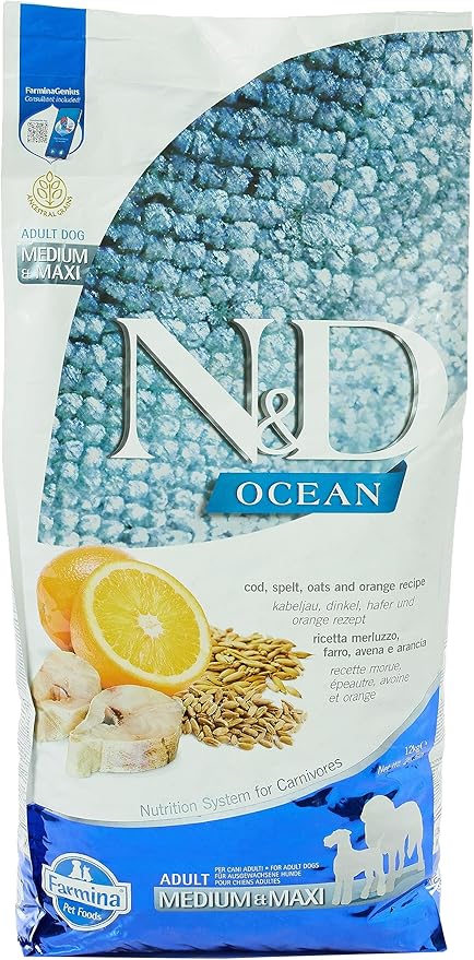 Farmina Dog N&D Ocean Ancestral Grain Cod Orange Medium & Maxi 26.4lbs