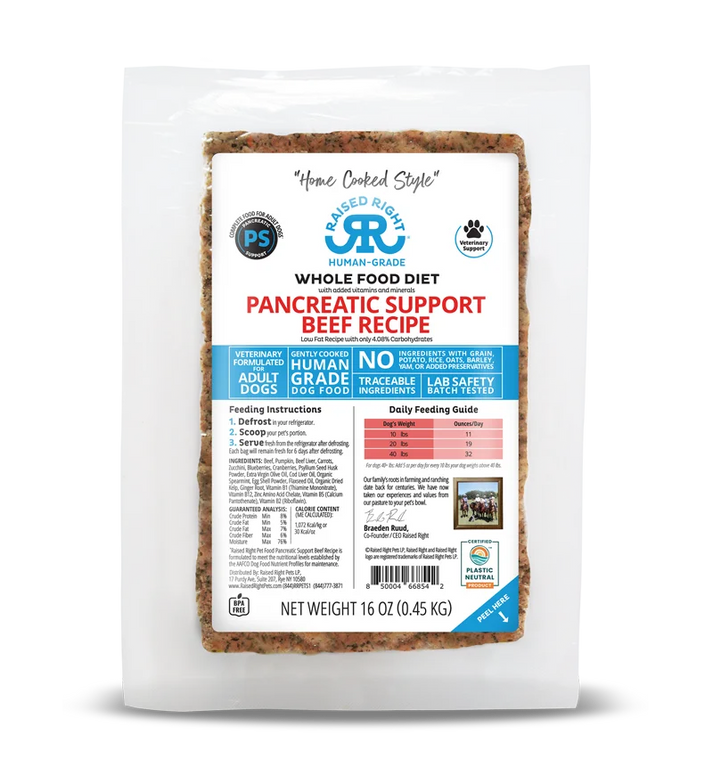 Raised Right Dog Pancreatic Support Beef Frozen 1lb