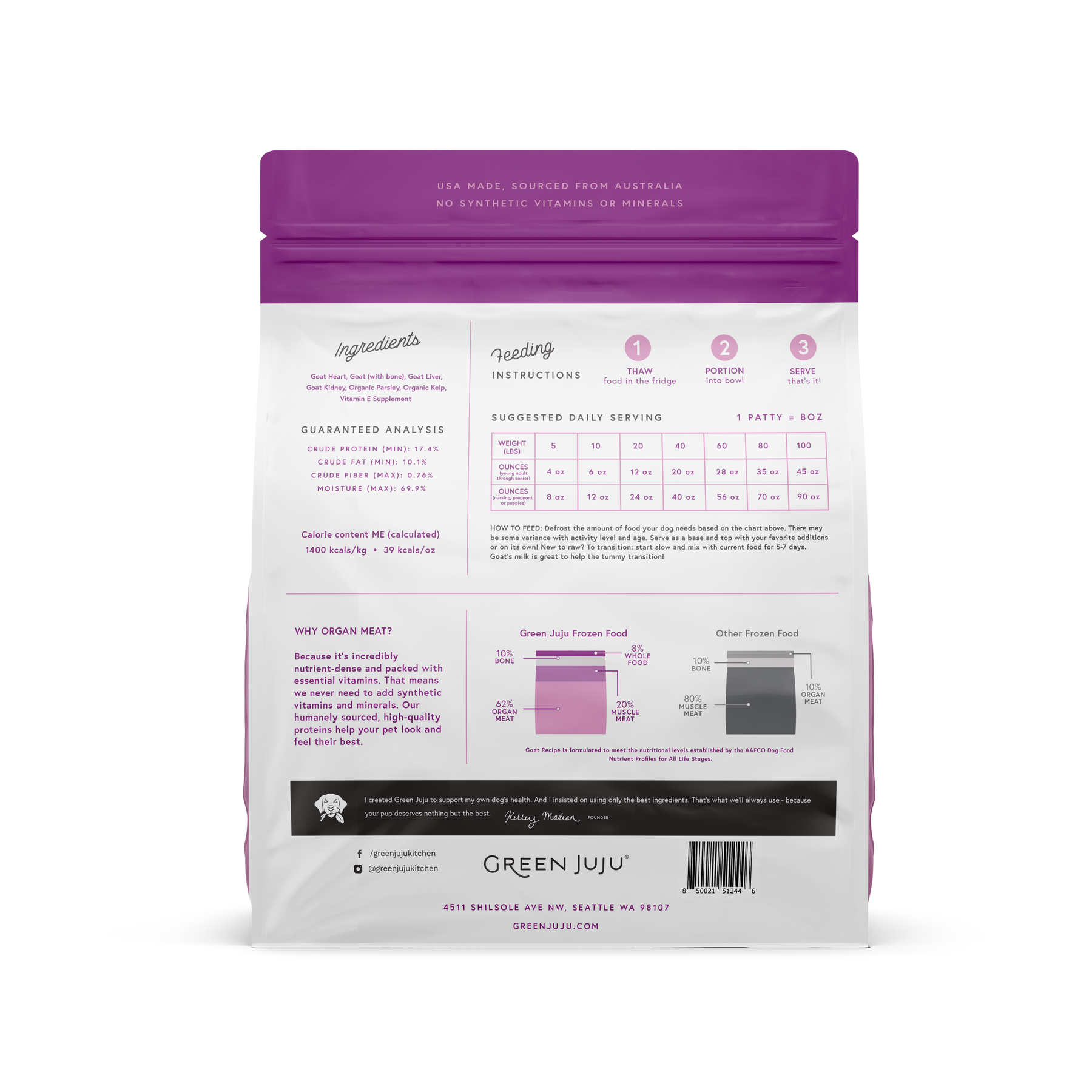 Green Juju Raw Goat Frozen 3lbs