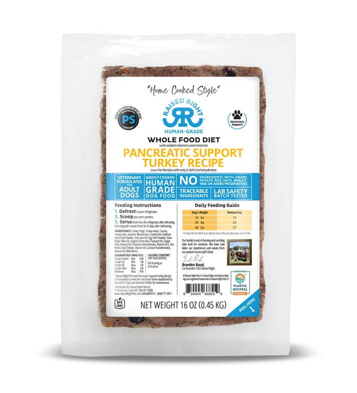 Raised Right Dog Pancreatic Support Turkey Frozen 1lb