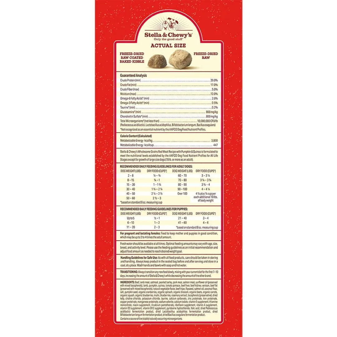 Stella & Chewy's Red Meat Recipe with Pumpkin & Quinoa Raw Blend Baked Kibble with Grains
