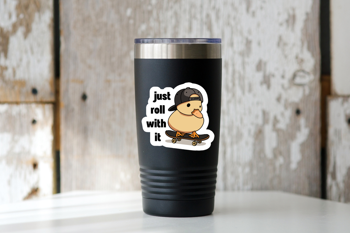 Just Roll with It Sticker - skater, duck, cool, fun, cute