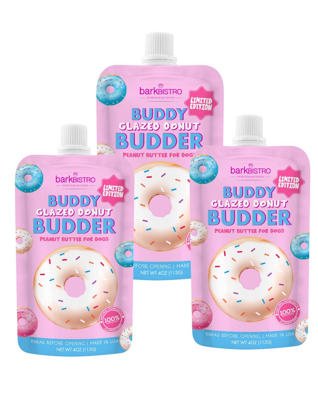 Bark Bistro Glazed Donut Peanut Budder Squeeze Pack 4oz