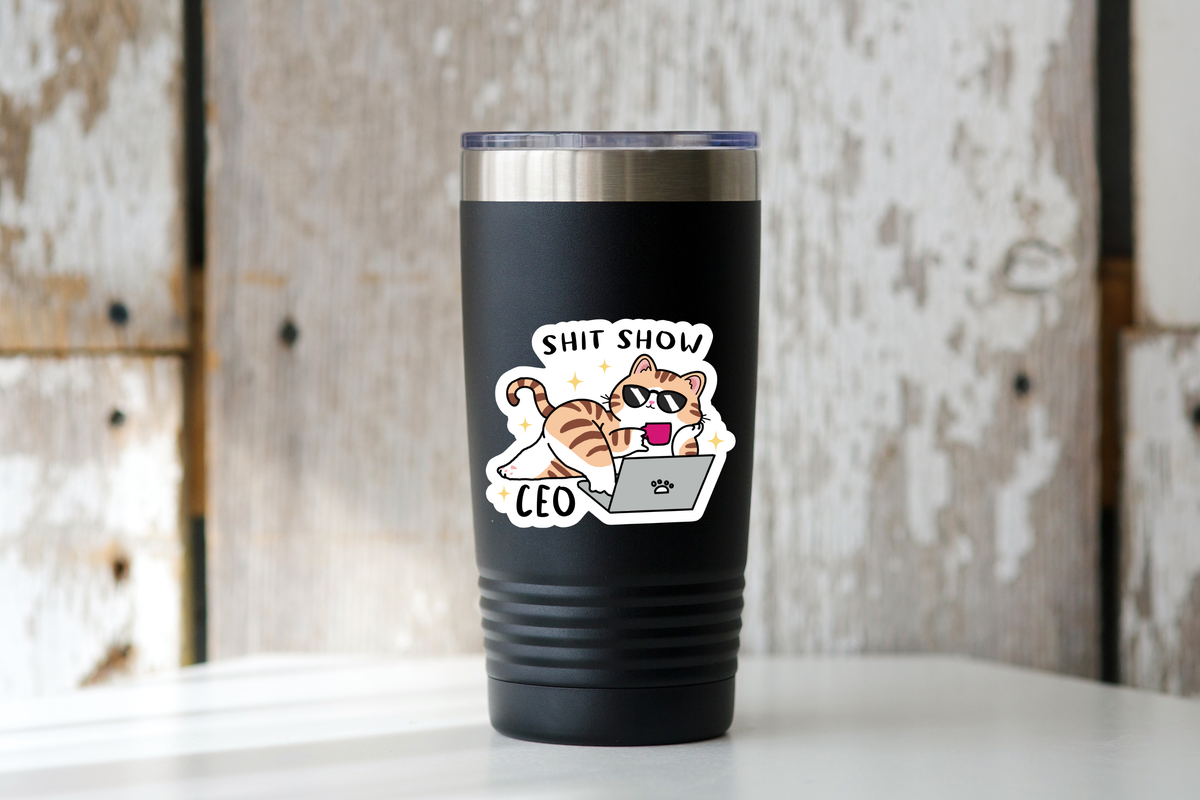 Shit Show CEO Sticker - pet, cat, office, funny, cute