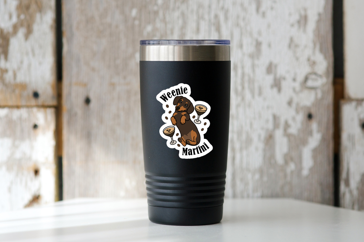 Weenie Martini Sticker - dog, pet, adopt, cute, coffee