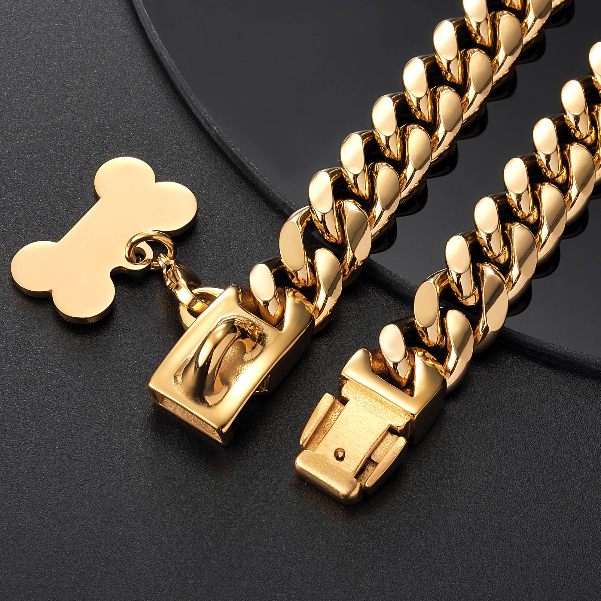 Vudeco Tarvos Gold Chain Dog Collar with Secure Snap Buckle - 19mm