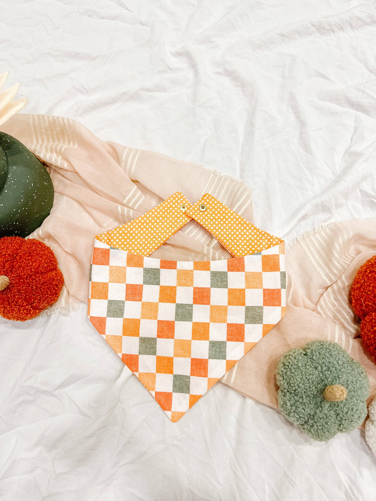 Stellaloo Fall Checkered Snap-On Reversible Dog Bandana