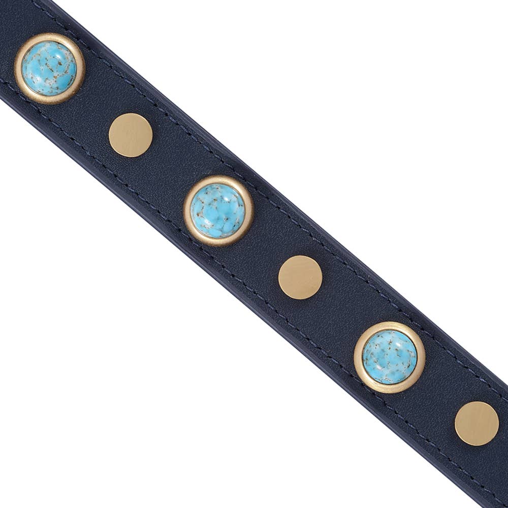 Dosha Dog Boho Dog Collar Blue w/ Turquoise Glass Cabochons